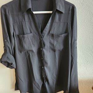 Express Black Button-Up Blouse Sheer NWOT